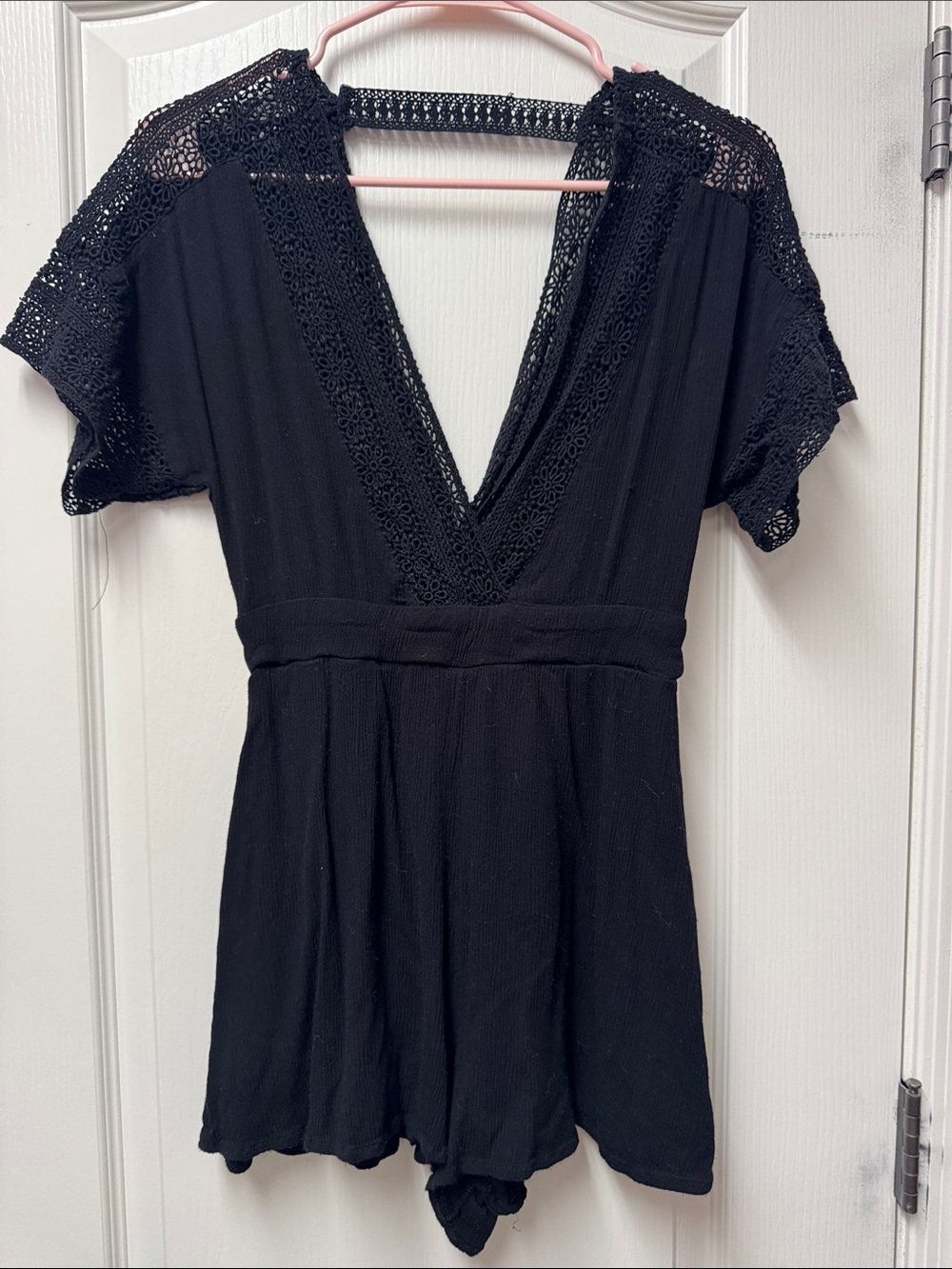 Forever 21 Black Backless V-Neck Lace Romper